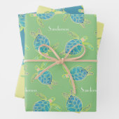 Mit Monogramm Küstenmeer Schildkröte Blaues Grün Geschenkpapier Set (Beispiel)