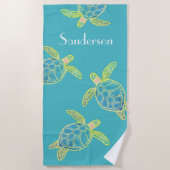 Mit Monogramm Küstenmeer Schildkröte Blaues Grün Strandtuch (Vorderseite)
