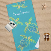 Mit Monogramm Küstenmeer Schildkröte Blaues Grün Strandtuch