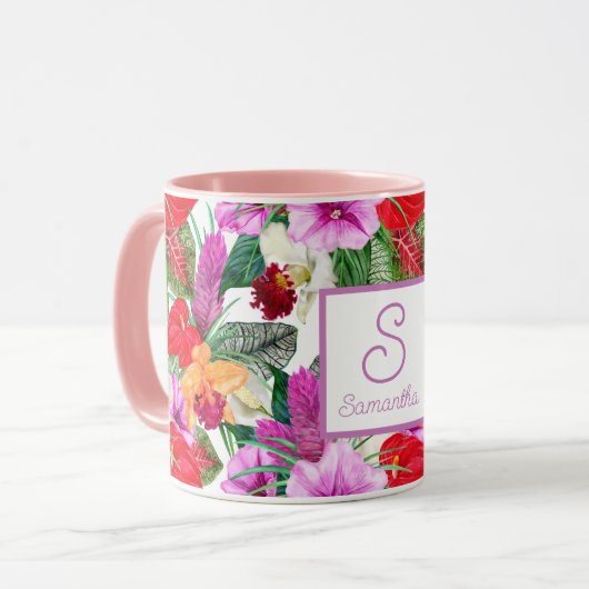 Mit Monogramm Küstenparadies blüht Tasse (Vorderseite Links)