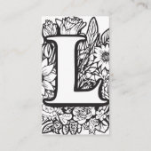 Mit Monogramm L Floral Black and White Company Log Visitenkarte (Vorderseite)