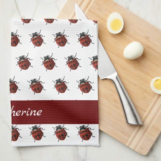 Mit Monogramm Ladybug-Muster Geschirrtuch (Viertel Falte)