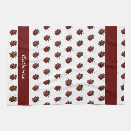 Mit Monogramm Ladybug-Muster Geschirrtuch (Horizontal)