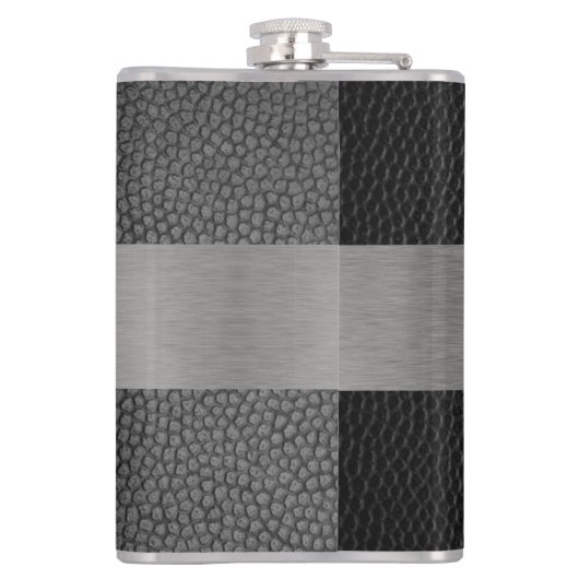 Mit Monogramm Lasche aus Leder und Metall Flachmann (Rückseite)