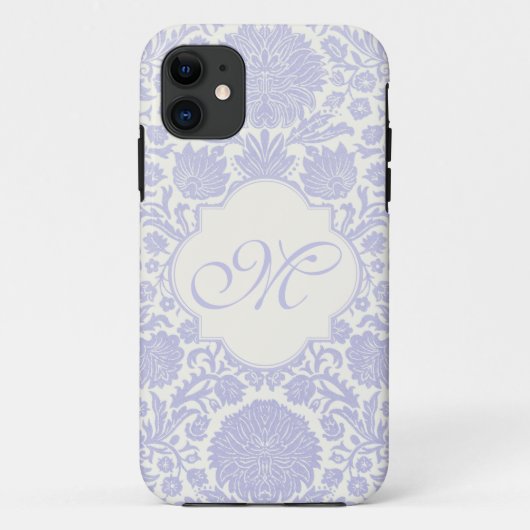 Mit Monogramm Lavendel-Blumendamast Case-Mate iPhone Hülle (Rückseite)