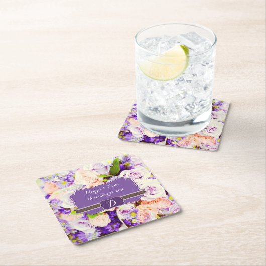 Mit Monogramm Lavendel Blumenpapier-Untersetzer Rechteckiger Pappuntersetzer (Vor Ort)