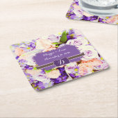 Mit Monogramm Lavendel Blumenpapier-Untersetzer Rechteckiger Pappuntersetzer (angewinkelt)