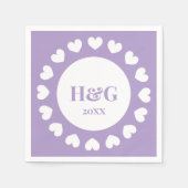Mit Monogramm Lavendel Hochzeitsnapkins mit Herz Serviette (Vorderseite)