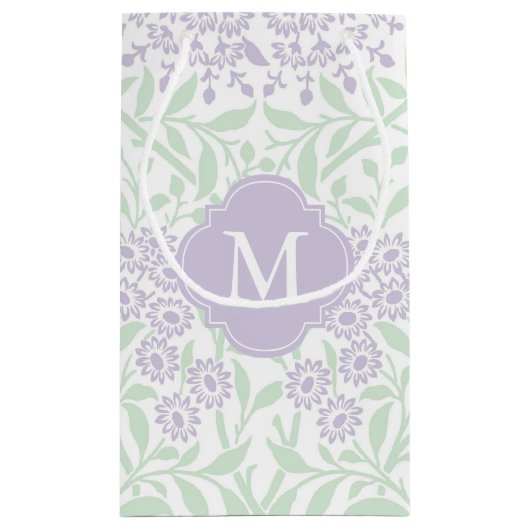 Mit Monogramm Lavendel-Minzen-Blumendamast-Muster Kleine Geschenktüte (Rückseite)