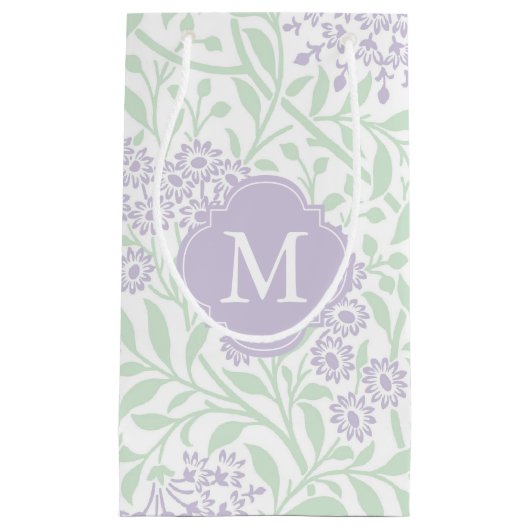 Mit Monogramm Lavendel-Minzen-Blumendamast-Muster Kleine Geschenktüte (Vorderseite)