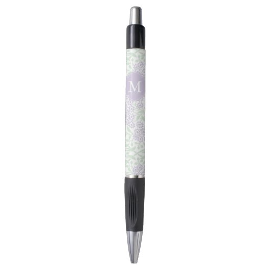Mit Monogramm Lavendel und grüner BlumenDamast Kugelschreiber (Vorderseite Vertikal)