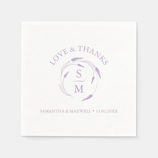 Mit Monogramm Lavender Wedding Napkins Serviette (Vorderseite)