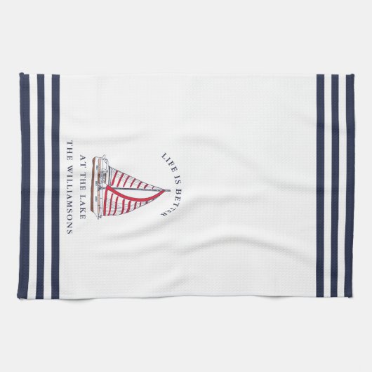 Mit Monogramm Leben am See ist besser Geschirrtuch (Horizontal)