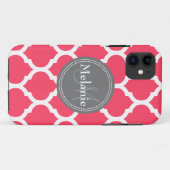 Mit Monogramm, lebendige Rosa- und Graufolie Case-Mate iPhone Hülle (Rückseite (Horizontal))