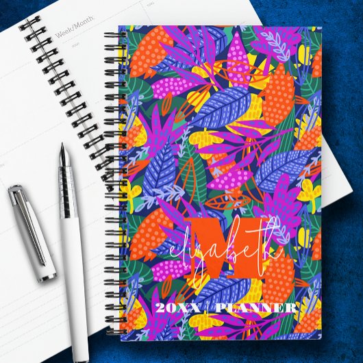 Mit Monogramm, lebendiges Leaf-Muster Planer