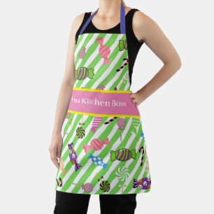 Mit Monogramm, lebendiges Süßmuster Grün Rosa Schürze