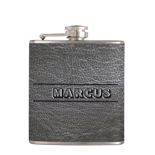 Mit Monogramm Leder Flachmann (Vorderseite)