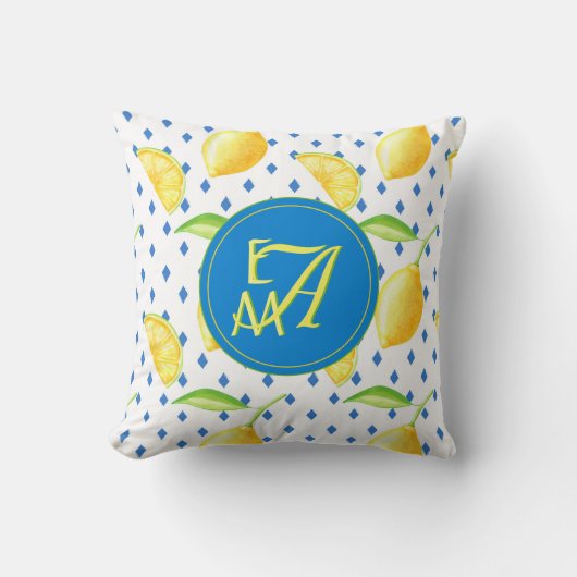 Mit Monogramm Lemon Tree Royal Blue Wohngestaltung Kissen (Vorderseite)