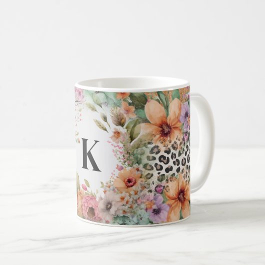 Mit Monogramm Leopard Kaffeetasse (VorderseiteRechts)