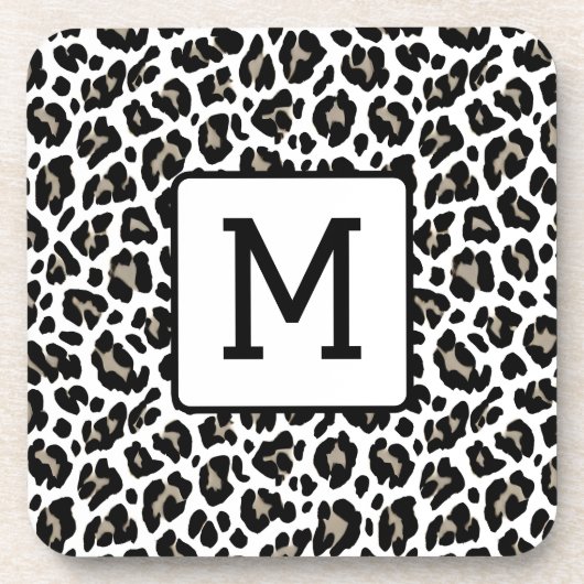 Mit Monogramm Leopard Schwarzweiß Getränkeuntersetzer (Vorderseite)