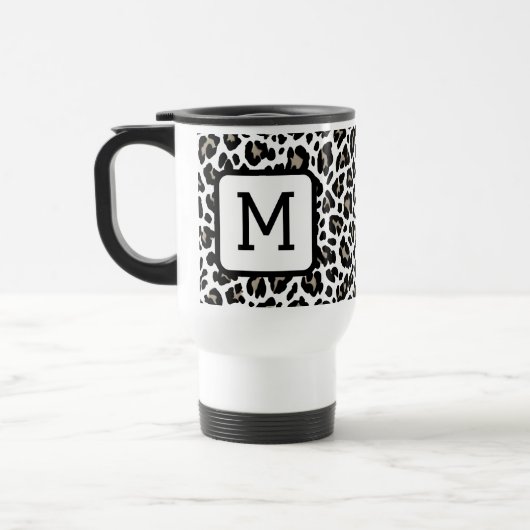 Mit Monogramm Leopard Schwarzweiß Reisebecher (Links)