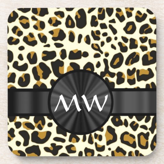 Mit Monogramm Leoparddruck Untersetzer (Vorderseite)