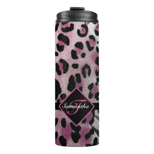 Mit Monogramm Leopardrucke Thermosbecher (Vorderseite)