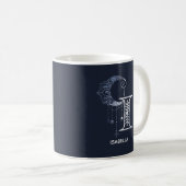 Mit Monogramm Letter I Boho Crescent Moon Mandala Kaffeetasse (VorderseiteRechts)