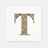 Mit Monogramm Letter Initial T Gold Glitzern Elega Serviette (Vorderseite)