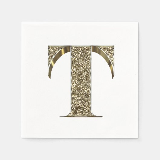 Mit Monogramm Letter Initial T Gold Glitzern Elega Serviette (Vorderseite)