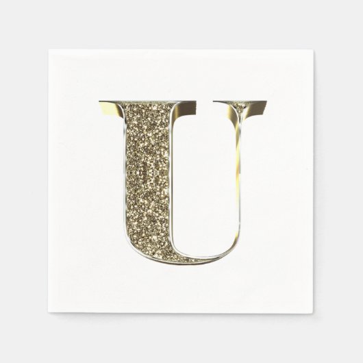 Mit Monogramm Letter Initial U Gold Glitzern Elega Serviette (Vorderseite)