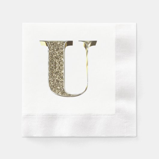 Mit Monogramm Letter Initial U Gold Glitzern Elega Serviette (Vorderseite)