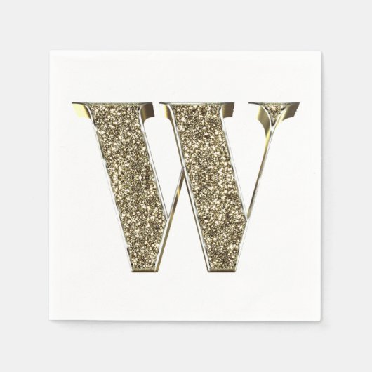 Mit Monogramm Letter Initial W Gold Glitzern Elega Serviette (Vorderseite)