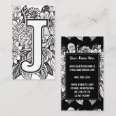 Mit Monogramm Letter J Black and White Floral Blum Visitenkarte (Vorne/Hinten)