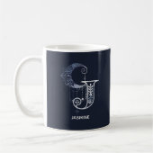 Mit Monogramm Letter J Boho Crescent Moon Mandala Kaffeetasse (Links)