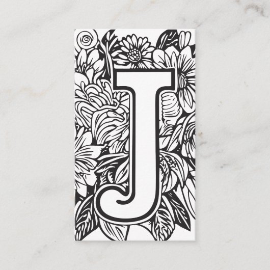 Mit Monogramm Letter J Simple Black and White Flor Visitenkarte (Vorderseite)