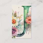 Mit Monogramm Letter J Simple Choral Floral Waterc Visitenkarte (Vorderseite)
