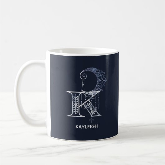 Mit Monogramm Letter K Boho Crescent Moon Mandala Kaffeetasse (Links)