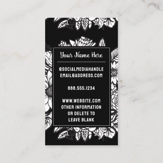 Mit Monogramm Letter L Schwarz-Weiß-Blume Visitenkarte (Rückseite)