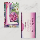 Mit Monogramm Letter L Simple Choral Floral Waterc Visitenkarte (Vorne/Hinten)