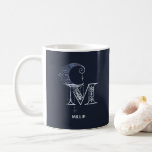 Mit Monogramm Letter M Boho Crescent Moon Mandala Kaffeetasse
