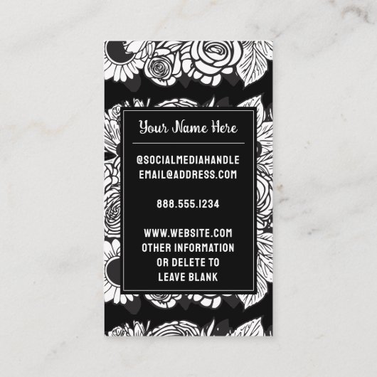 Mit Monogramm Letter M Schwarz-Weiß-Blume Visitenkarte (Rückseite)