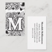Mit Monogramm Letter M Simple Black and White Flor Visitenkarte (Vorne/Hinten)