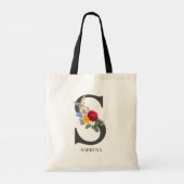 Mit Monogramm Letter S Floral Bouquet Tragetasche (Rückseite)