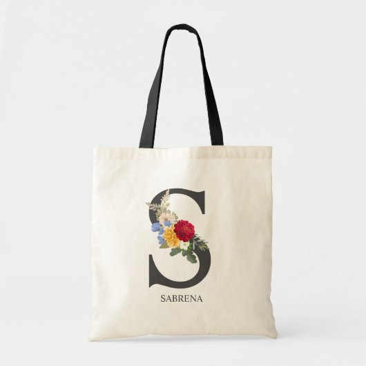 Mit Monogramm Letter S Floral Bouquet Tragetasche (Vorne)