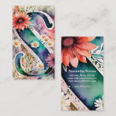 Mit Monogramm Letter S Simple Choral Floral Waterc Visitenkarte (Vorne/Hinten)