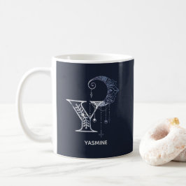 Mit Monogramm Letter Y Boho Crescent Moon Mandala Kaffeetasse
