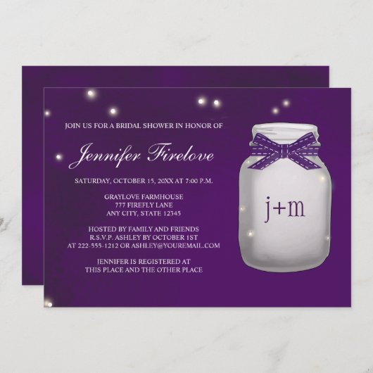 Mit Monogramm Leuchtkäfer-Maurer-Glas-Brautparty Einladung (Vorne/Hinten)