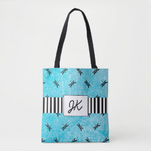 Mit Monogramm Libellen-schwarze und blaue Tasche