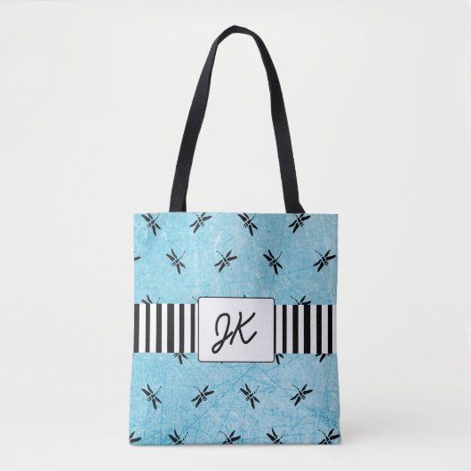 Mit Monogramm Libellen-schwarze und blaue Tasche (Vorderseite)